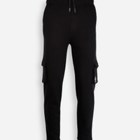 Calça juvenil jogger de moletom com bolso cargo preta