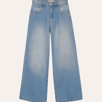 Calça wide leg jeans juvenil azul