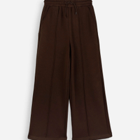 Calça wide leg juvenil com nervuras cós elástico marrom
