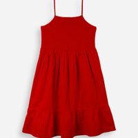 Vestido curto juvenil de algodão texturizado lastex vermelho