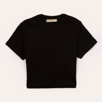 Blusa de algodão juvenil manga curta preto