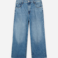 Calça wide leg juvenil jeans com barra a fio azul
