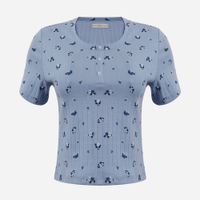 Blusa juvenil de algodão floral canelada azul