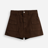 Short saia juvenil de sarja cargo marrom