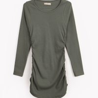 Vestido juvenil franzido manga longa verde militar