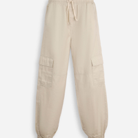 Calça jogger juvenil de sarja com bolsos cargo bege