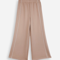 Calça wide leg juvenil com nervura bege