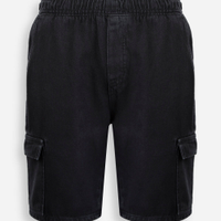 Bermuda cargo juvenil jeans cós elástico preta