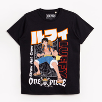Camiseta juvenil de algodão manga curta one piece preto
