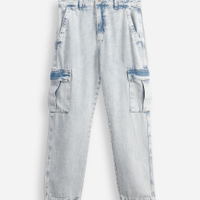 Calça jeans wide leg cargo - jeans claro