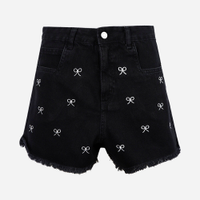 Short juvenil infantil com laços bordados preto