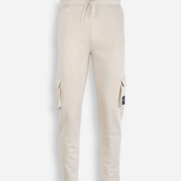 Calça juvenil jogger de moletom com bolso cargo bege