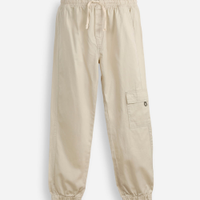 Calça jogger juvenil de sarja com bolso cargo bege