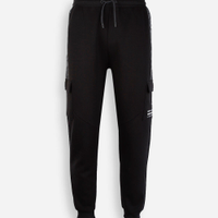 Calça jogger juvenil de moletom com bolso cargo preta
