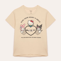 Camiseta juvenil de algodão hello kitty bege