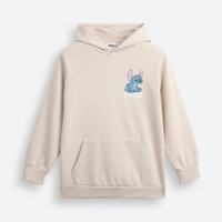 Blusão de moletom juvenil com capuz stitch bravinho bege