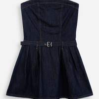 Vestido juvenil jeans curto franzido azul