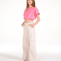Calça wide leg cargo de sarja juvenil kaki