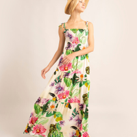 Vestido longo com amarração estampado floral aquático além dos mares alter do chão grazi massafera off white
