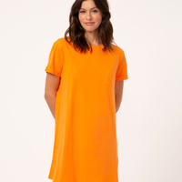 Vestido básico de algodão manga curta laranja médio