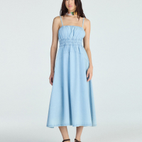 Vestido midi feminino jeans alça fina azul