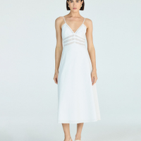 Vestido midi de algodão com renda floral off white