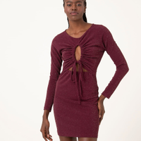 Vestido tubinho em lurex cut out com amarração roxo escuro