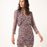 Saia de tule franzida floral preto