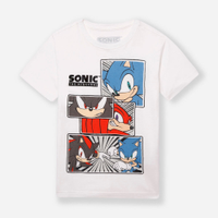 Camiseta infantil de algodão manga curta sonic off white