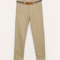 Calça slim infantil de sarja com cinto bege