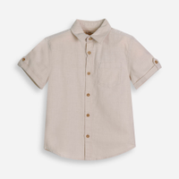 Camisa de algodão infantil manga curta com bolso bege