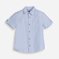 Camisa de algodão infantil manga curta com bolso azul