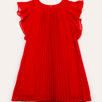 Vestido infantil plissado manga curta em babado vermelho