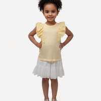 Blusa de algodão infantil com babado de laise amarela