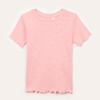 Blusa de algodão infantil canelada com brilho rosa claro