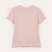 Blusa infantil de algodão com brilho manga curta rosa