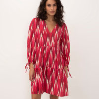 Vestido bata de viscose ikat manga bufante pink