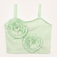 Top de algodão infantil flores alça fina verde