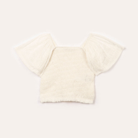 Blusa cropped infantil de lastex manga babado off white