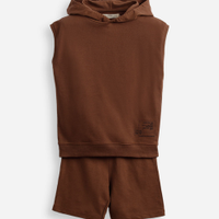 Conjunto de moletom infantil regata com capuz - marrom