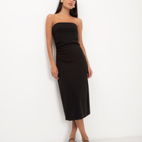 Vestido midi decote reto sem alça preto