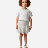 Blusa de algodão infantil estrelas e elástico manga curta off white