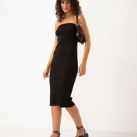 Vestido midi de tricot canelado preto