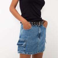 Minissaia jeans cintura média cargo azul