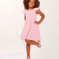 Vestido midi infantil listrado vermelho