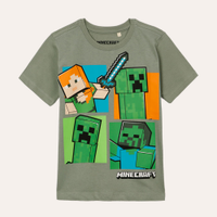Camiseta de algodão infantil minecraft verde