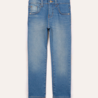 Calça jeans reta infantil com bolsos azul