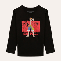 Camiseta de algodão infantil one piece preto