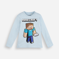 Camiseta de algodão infantil minecraft azul