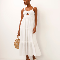 Vestido midi de laise com recorte off white